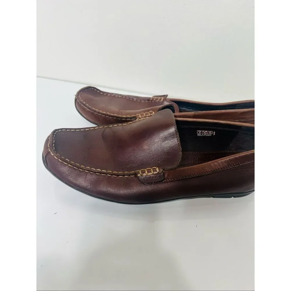 GEOX Respira Brown Leather Men's Slip On Driving Loafers Size 10